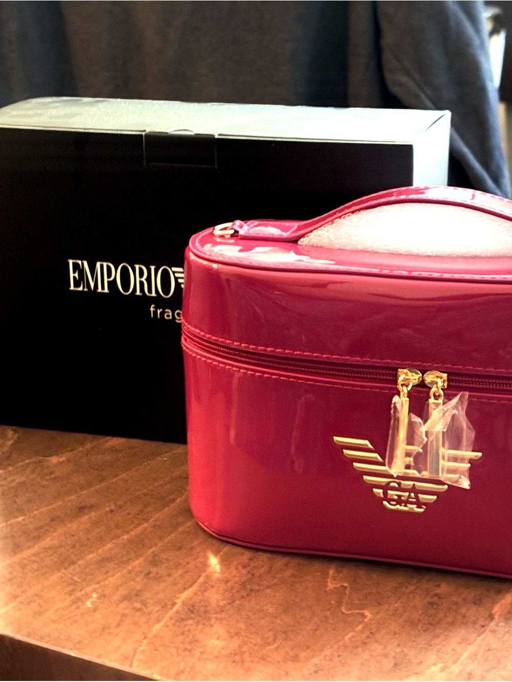 Emporio Armani Wine Red Mini Shoulder Bag with Gold Hardware